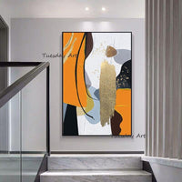 Hot style Hand Painted Canvas Oil Painting Fashion White Yellow Black Gold Foil Abstract Wall Art