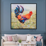 Hot Sale Hand Painted Modern Animal Oil Painting Personality Rooster Abstract Room