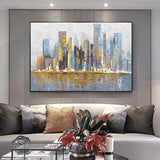 Hand Painted Oil Painting Golden City Building Abstract On Canvas Wall Art Modern