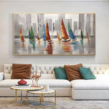 Modern Oil Painting Hand Painted Boat On the Sea Canvas Wall Art Landscape Posters