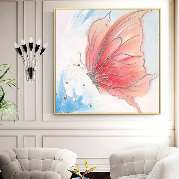 Hand Painted Abstract Butterfly Oil Painting on Canvas Art Animals for Baby Room Scandinavian Art Home