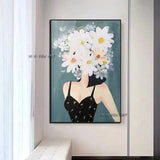 Modern Hand Painted Abstract Wall Canvas Art Floral Girl