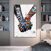 Hand Painted Oil Painting Modern Street Art Handshake Abstracts Room