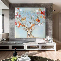 Canvas Hand Painted Oil Painting Sika Deer Canvas Painting As