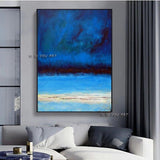 Hand Painted Abstract Wall Art Blue Style Seascape Minimalist Modern On Canvas Decorative