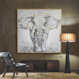 Wall Art Canvas Hand Painted Grey Gold Animal Elephant Modern Light Luxury Canvas Painting Hallway