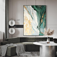 Hand Painted Foil painting Canvas Modern Green White Wall Arts Minimalist Decoration Abstract Oil Paintings