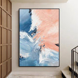 Hand Painted Abstract Oil Painting Minimalist Modern Blue and Pink Painting Canvas Painting