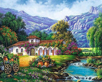 DIY Painting By Numbers House Scenery DIY Frame Pictures Mountain Lake On Canvas Home Decoration 60x75cm