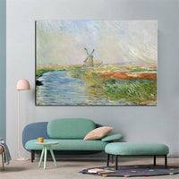 Hand Painted Monet Field of Tulips in Holland 1886 Classic Abstract Landscape Wall Art Oil Painting Room Decoration