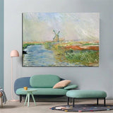 Hand Painted Monet Field of Tulips in Holland 1886 Classic Abstract Landscape Wall Art Oil Painting Room Decoration