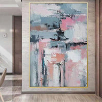 Hot Sale Oil Painting Hand Painted Canvas Painting Gray White Pink Texture Abstract Poster Decor