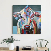 Hand Painted Oil Painting Modern Colorful Cool Cow Animal Abstract Canvas Painting s