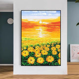 Knife Street Sunflowers Abstract Oil Painting Wall Art Hand Painted Flowers On Canvas Mural