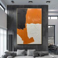 Hand Painted Abstract Wall Art Orange Black And White Style Minimalist Modern On Canvas Decorative