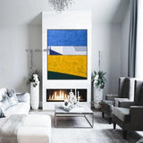 Hand Painted Abstract Blue and Yellow Canvas Wall Art Minimalist Contemporary Modern Decoration