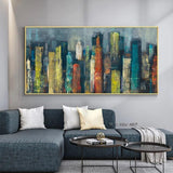 Hand Painted Abstract Wall Art City Building Minimalist Modern On Canvas Decorative For Living