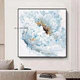 Design Unique Design High Quality Hand Painted Modern impression Blue Flower On Canvas