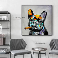 Hand Painted Oil Painting Modern Animal Smoking Dog Abstract Canvas Abstracts Decor