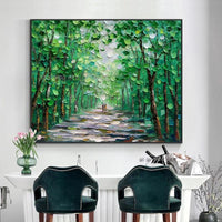 Hand Painted Abstract Wall Art Green Street Landscape Minimalist Modern On Canvas Decorative