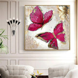 Hand Painted Oil Painting Modern Gold Foil Red Butterfly Animal Abstract Retro Hoom Decors