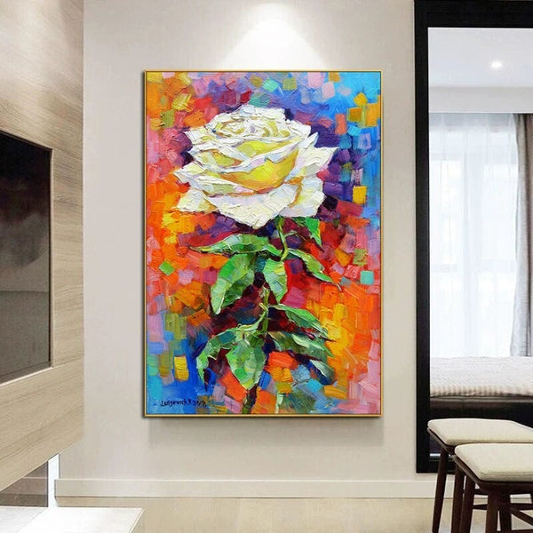 Hand Painted Oil Painting Knife Flower Abstract Canvas Painting Modern Room Decor