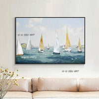 Sailboat Sea Landscape On Canvas Hand Painted Painting Salon Hand Painted Abstract