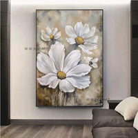 Thick oil painting Hand Painted Oil painting Abstract Minimalist White Flower Art Canvas Abstract Wall Art