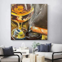 Hand Painted Oil Painting Still Life Painting Wall Art Canvas Smoke Cup Abstract Room Decorations