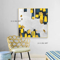 Modern Yellow and White Minimalist Abstract Hand Painted On Canvas For Office s