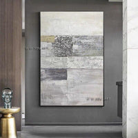 Geometric Textured Canvas Art Modern Gray Design Hand Painted Abstract Canvas Wall Art For Hotel Hall Decor
