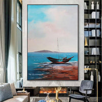 Wall Art Oil Painting Hand Painted Modern Seascape Abstract Knife Sailboat on Canvas