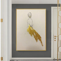 Abstract Gold Art Hand Painted Fashion Line Women Oil Painting Canvass Art work