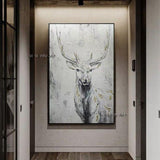Hand Painted Abstract Deer On Canvas Wall Art Animal Wall Canvas Artwork