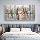 Modern Oil Painting Hand Painted Boat On the Sea Canvas Wall Art Landscape Posters