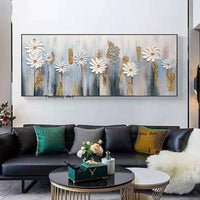 Hand Painted Oil Paintings Modern Abstract Palette Knife White Flowers Canvas Painting Room Decoration