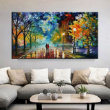 Oil PaintingHand Painted Landscape Street Passerby Palette KnifeNight Street Lamp Abstract Canvas Decoration