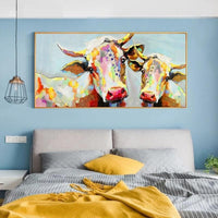 Hand Painted Abstract Cartoon Cow Art On Canvas Wall Art Decoration