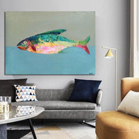 Hand-Painted Oil Painting On Canvas Animal Sea Fish Abstract Artwork Home Wall Interior Painting