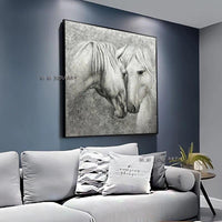 Animal White Wild Horses Modern Canvas Farmhouse Wall Art Home Decoration Painting