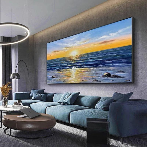 Abstract Sunrise Seascape Oil Painting on Canvas Hand Painted Modern Arts