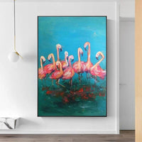 Animal Oil Painting Hand Painted on Canvas Painting Pink Flamingo Abstract