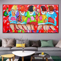 Hand Painted Oil Painting Modern Cartoon Character Woman Abstract Canvas Room Decor