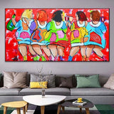 Hand Painted Oil Painting Modern Cartoon Character Woman Abstract Canvas Room Decor