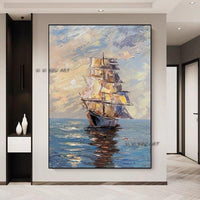 Modern Art Hand Painted boat Sunset Sailboat Landscape Painting Porch Hallway picture