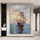 Modern Art Hand Painted boat Sunset Sailboat Landscape Painting Porch Hallway picture