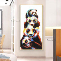 Panda Hand Painted Oil Painting Cute Funny Animals Canvas Painting and Decor