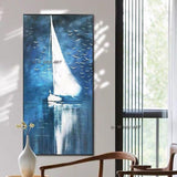 White Boat Sailing Hand Painted Decoracion Canvas Wall Art Decor