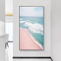 Ocean Landscape Canvas Oil Painting Hand Painted Style Beach Pink Scandinavian