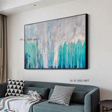 Hand Painted Abstract Blue On Canvas Modern Gold Foils Painting Wall Artwork